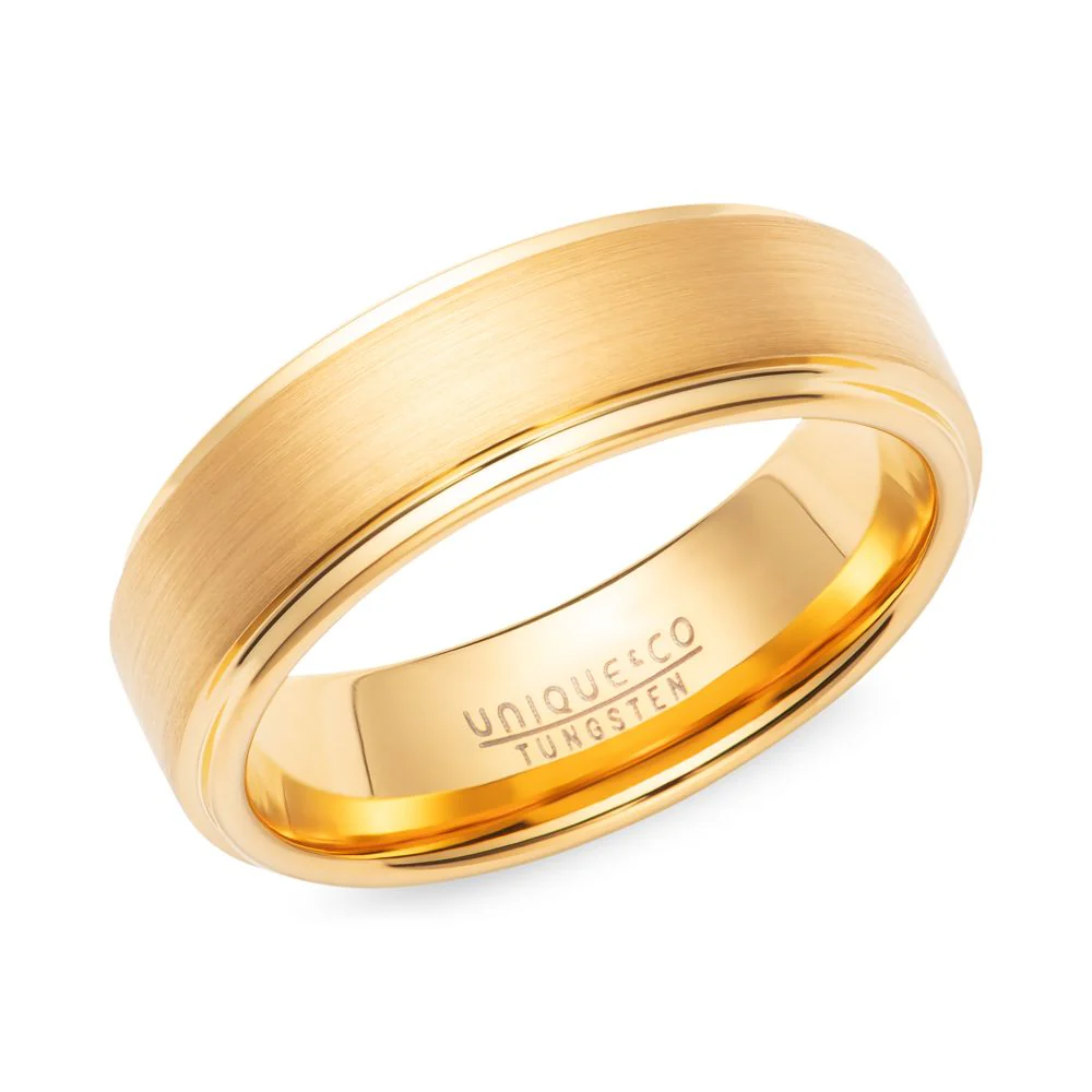 Men's Tungsten Ring with Yellow IP Plating