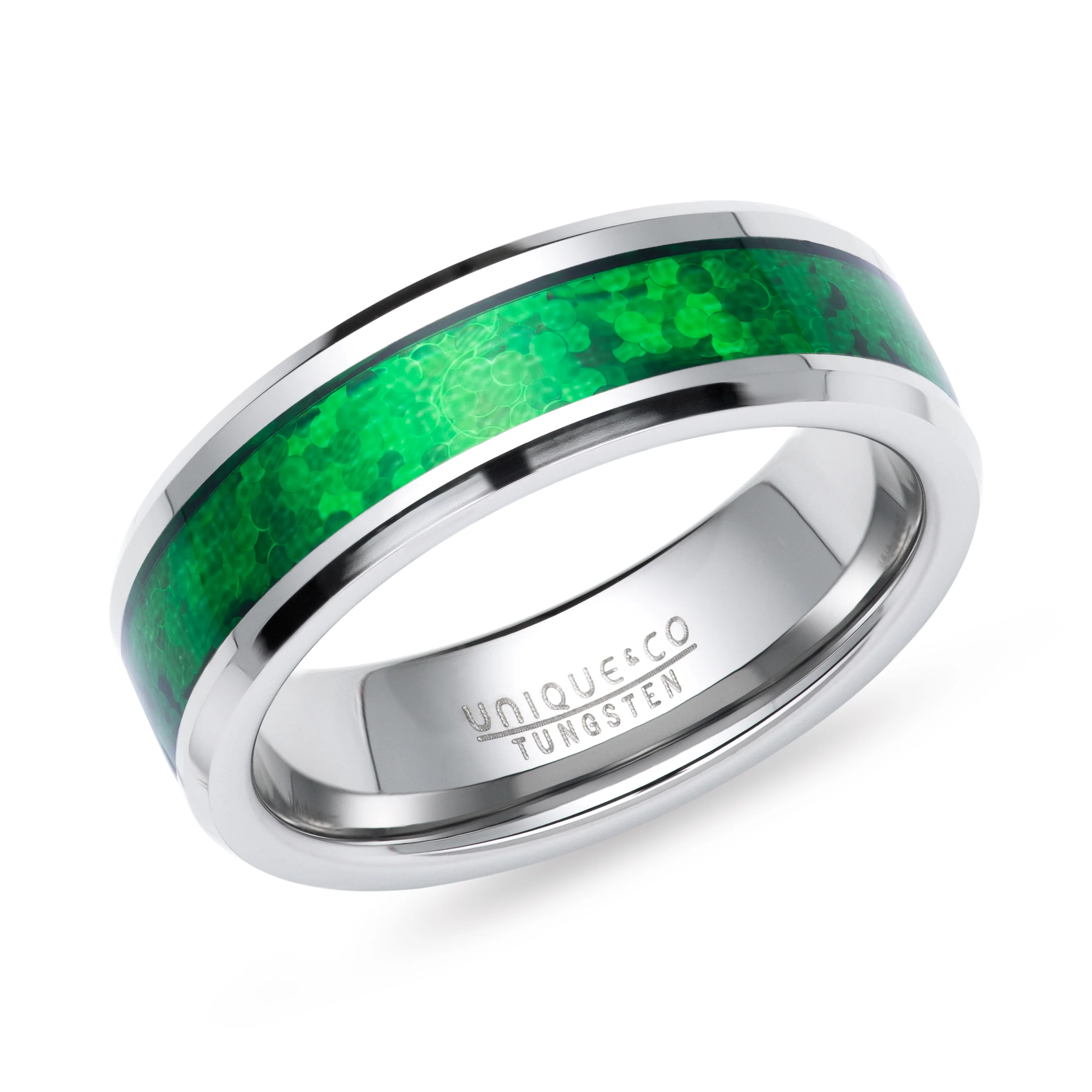 Men's Tungsten Ring with Green Carbon Fibre