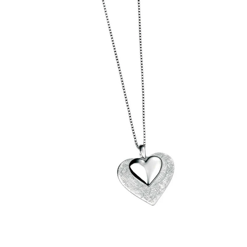 Scratched and Polished Silver Hearts Pendant