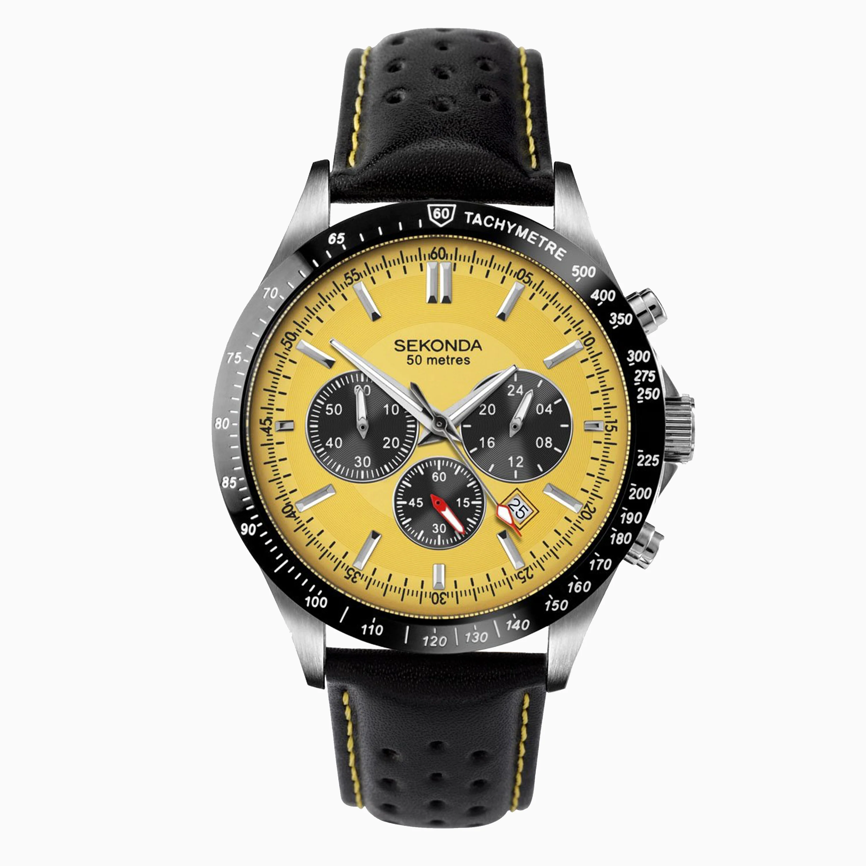 Sekonda Men's Watch Yellow Dial Black Strap 1395
