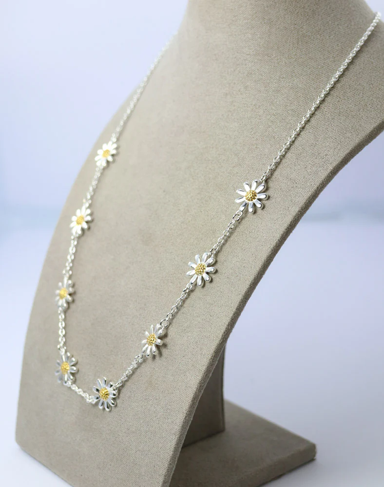 Two Tone Silver & Gold Plating 8-Daisy Necklace - Image 2