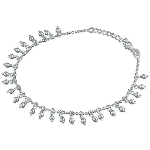 Silver Anklet with Beaded Tassels