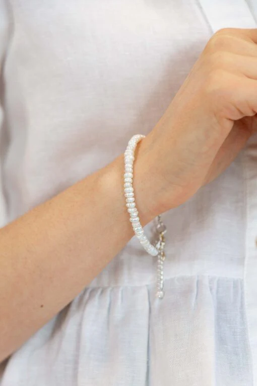 Silver Freshwater Pearl Bracelet with Horn of Plenty Charm - Image 2