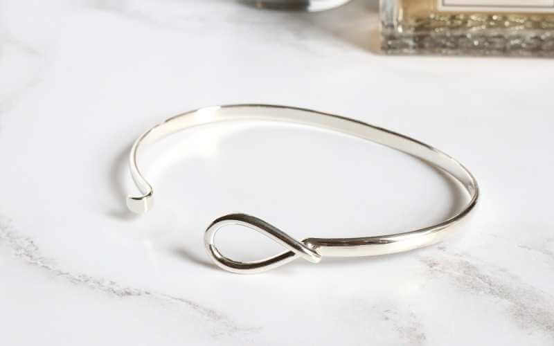 Silver Banlge with Teardrop Hook Opening - Image 3