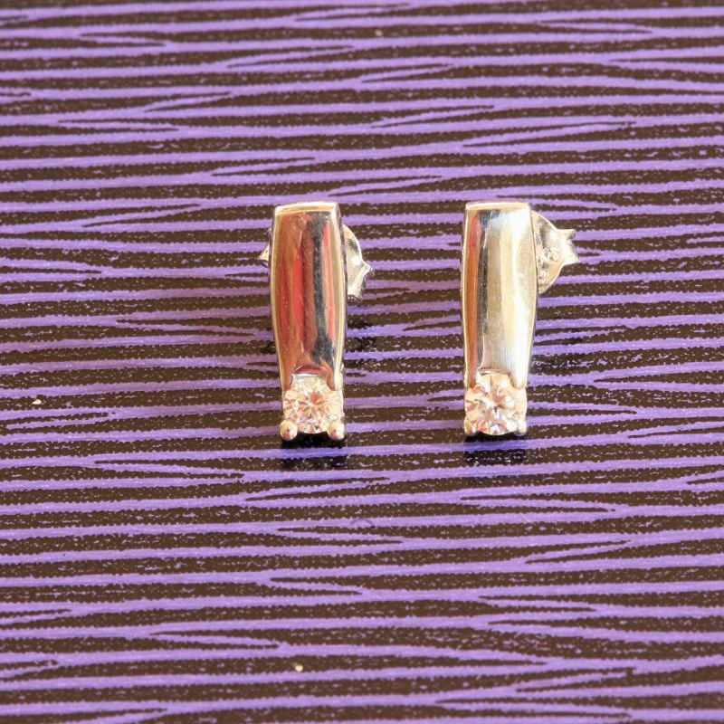 Silver Bar Earrings with Bezel Set Single Cubic Zirconia - Image 2