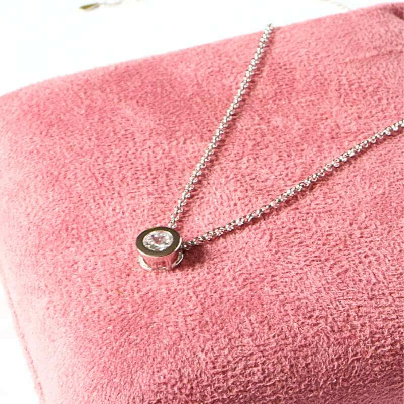Silver Bezel Set CZ Slider Necklace on Rolo Chain