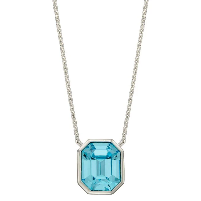 Silver Blue Crystal Asscher Cut Slider Necklace