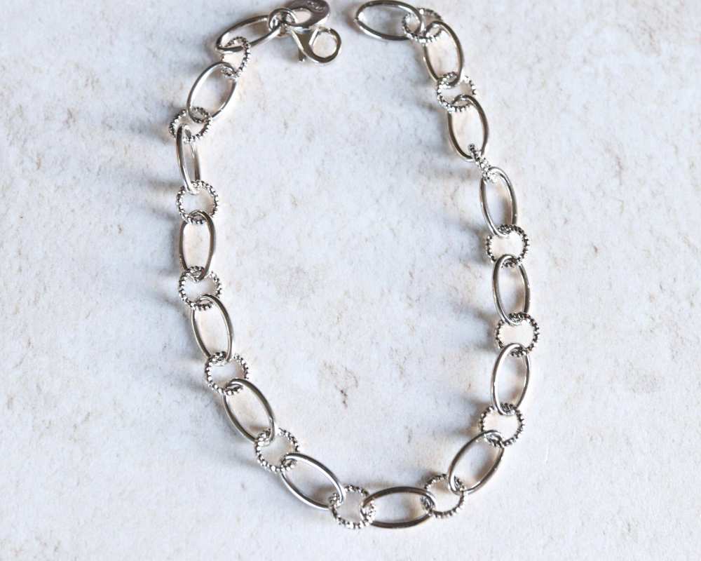 Silver Bracelet Alternative Oval and Round Links - Image 2