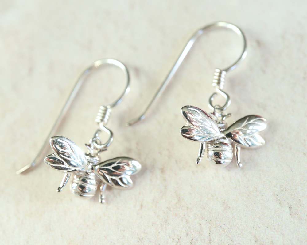 Silver Bumblebee Drop Earrings