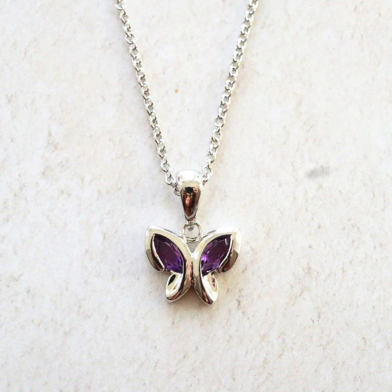 Silver Butterfly Pendant with Amethyst Wings - Image 2