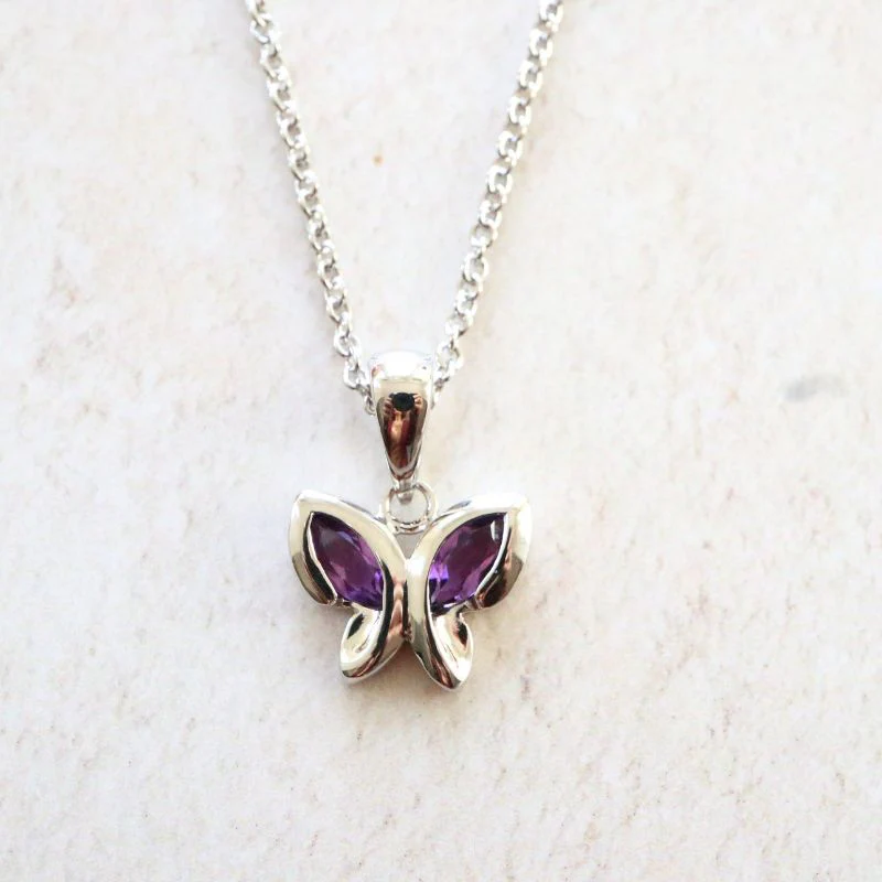 Silver Butterfly Pendant with Amethyst Wings - Image 3