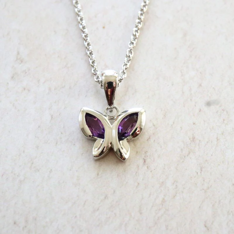 Silver Butterfly Pendant with Amethyst Wings - Image 4