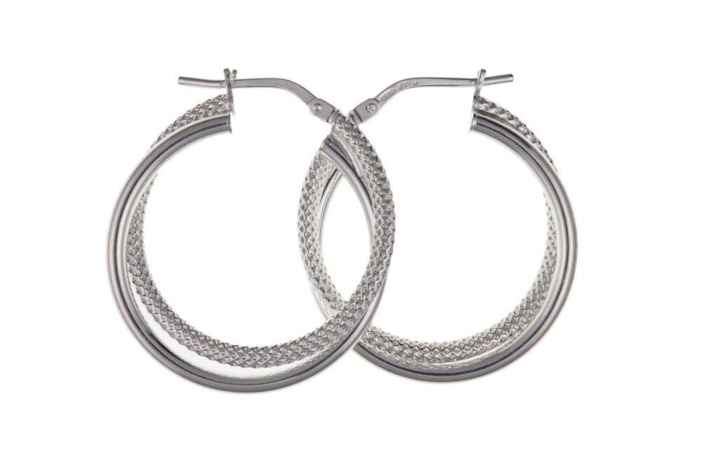 Silver Double Hoop Twist Creole Earrings