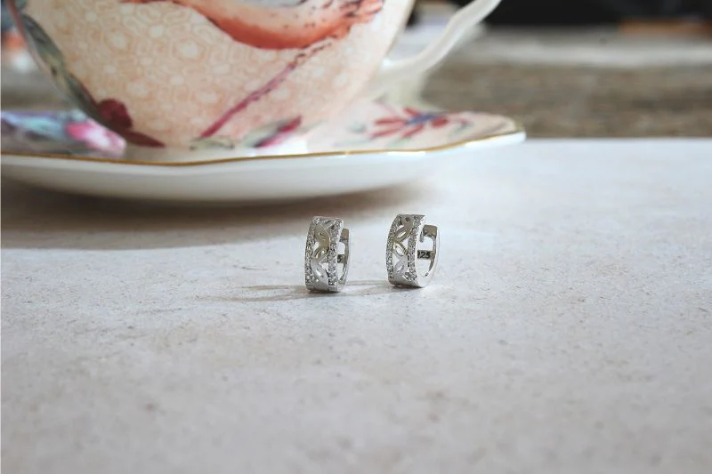 Silver Huggie Earrings with CZ Edges - Image 2