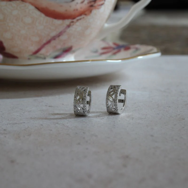 Silver Huggie Earrings with CZ Edges - Image 3