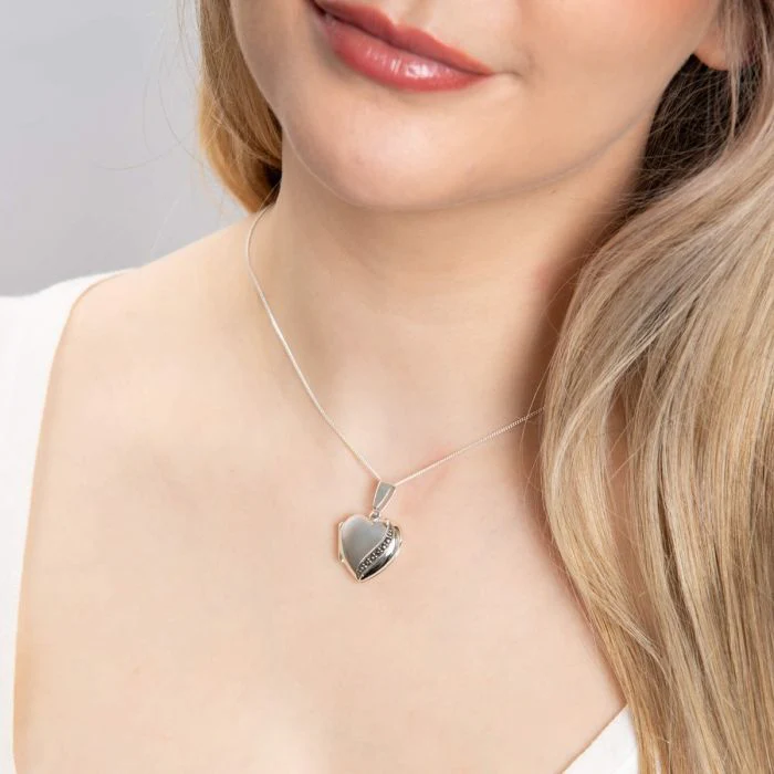 Silver Marcasite Heart Locket Pendant - Image 3