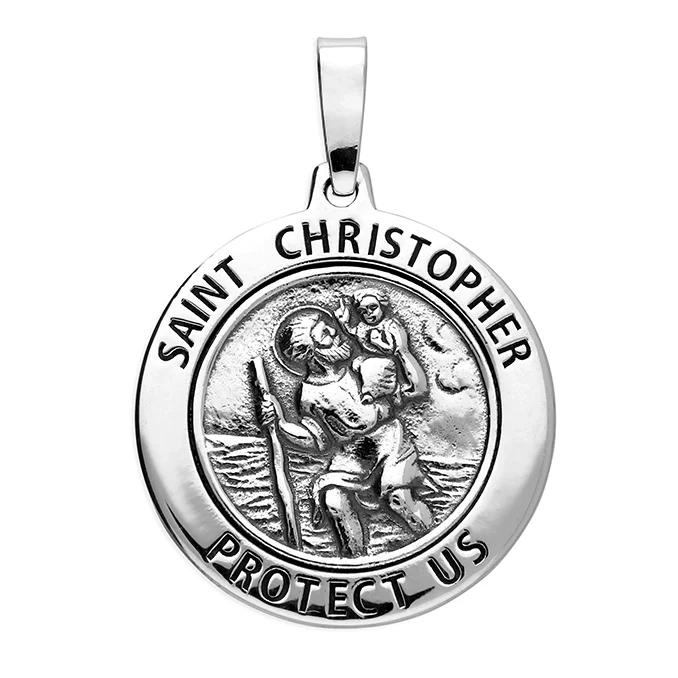Silver Medium St Christopher Protect Us Pendant