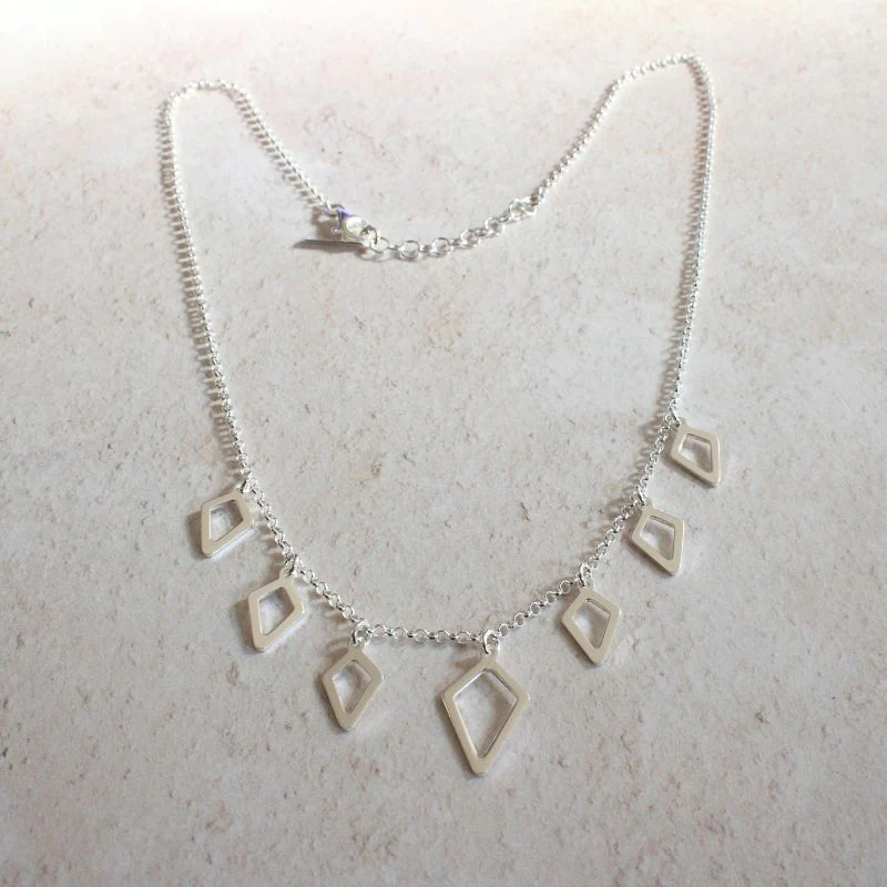 Silver Necklace with Open Diamond Charms