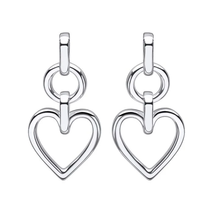 Silver Open Heart Drop Earrings