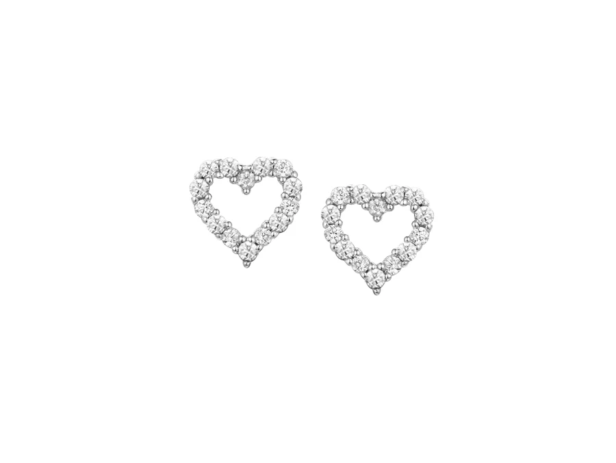 Silver Open Heart Stud Earrings with Cubic Zirconia's