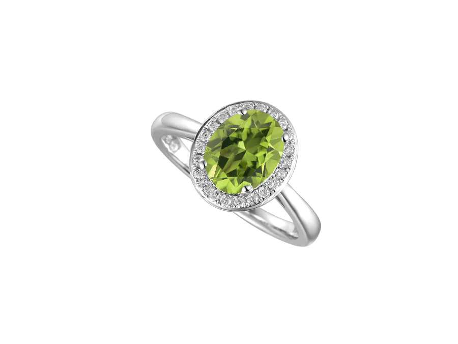 Silver Oval Peridot Cluster Ring with CZ's