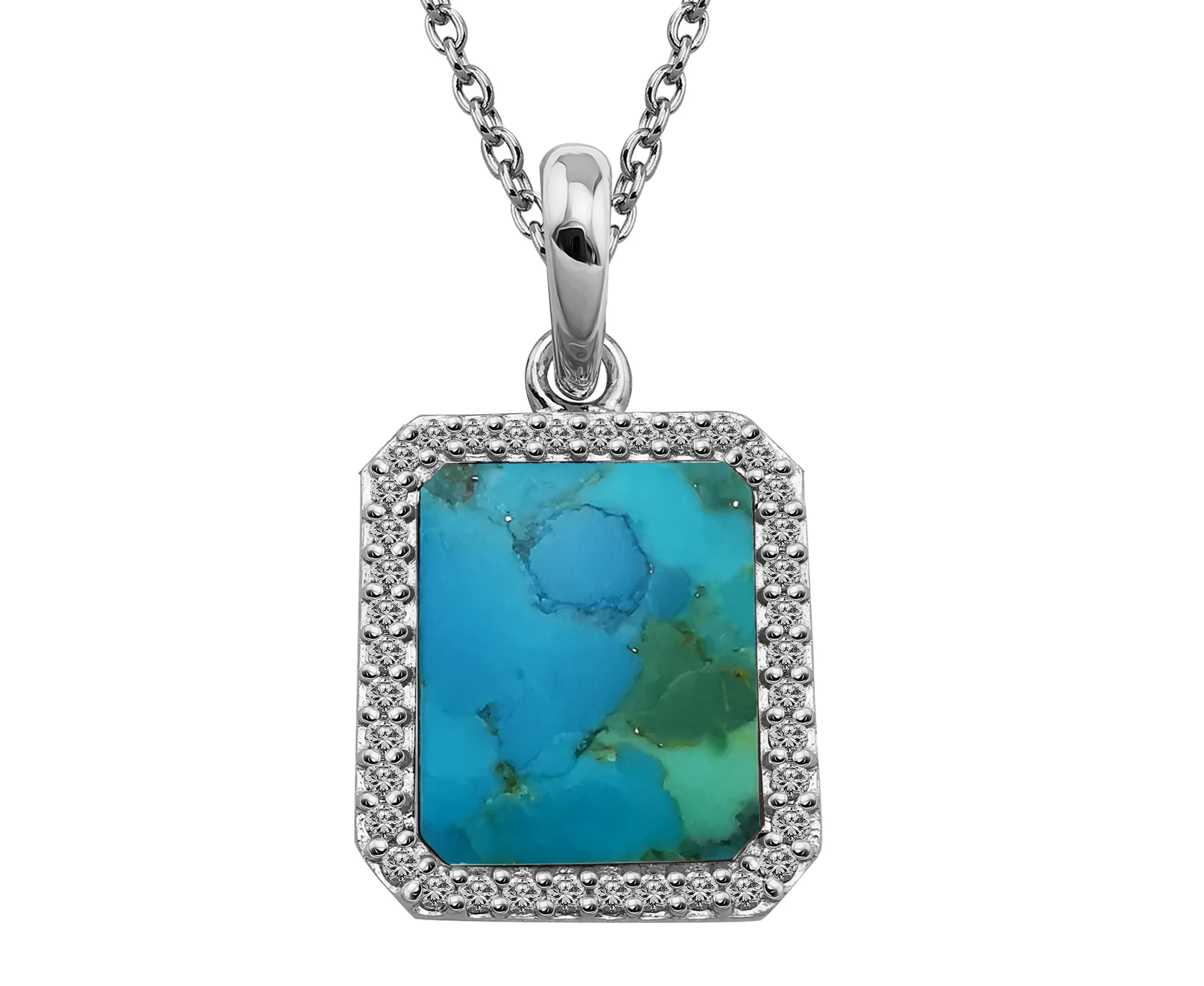 Silver Pendant with Turquoise Oblong & CZ