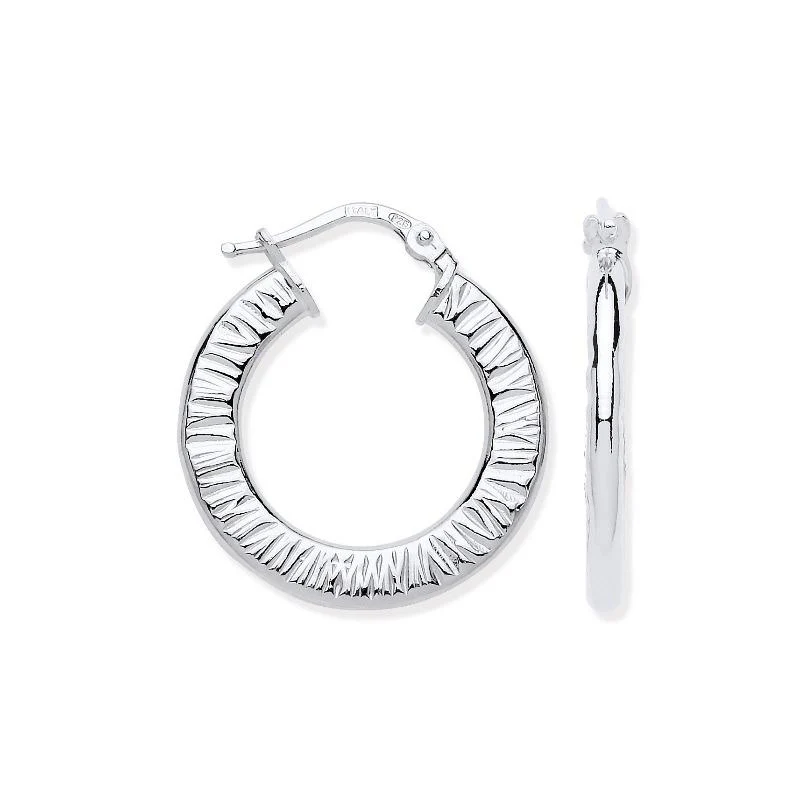 Silver Ribbed Hoop Earrings