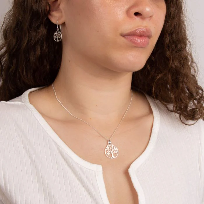 Silver Round Tree of Life Drop Earrings - Image 3