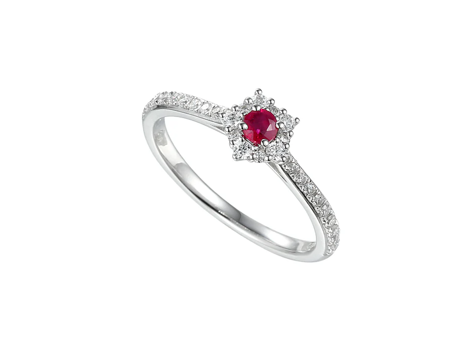 Silver Ruby and CZ Cluster Ring