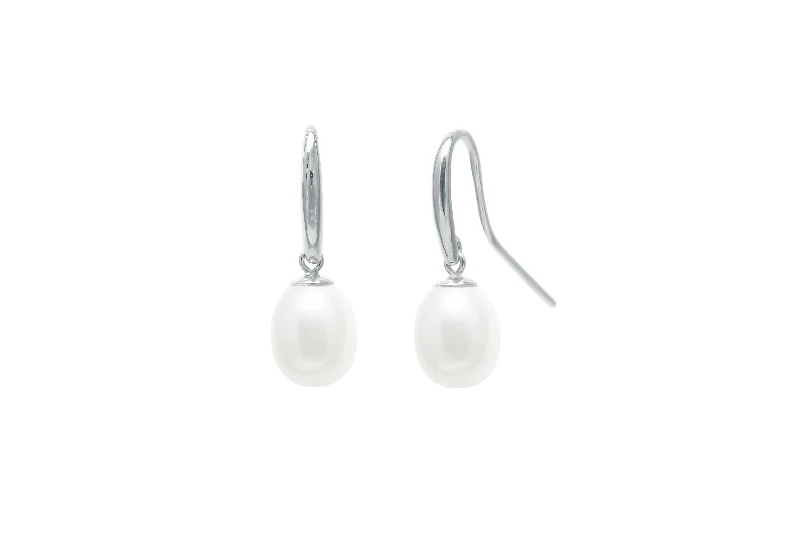 Silver Shepherd's Crook Earrings with White Teardrop River Pearl