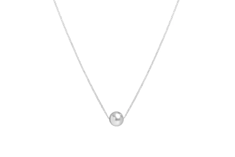 Silver Sliding Necklace with Grey Round River Pearl