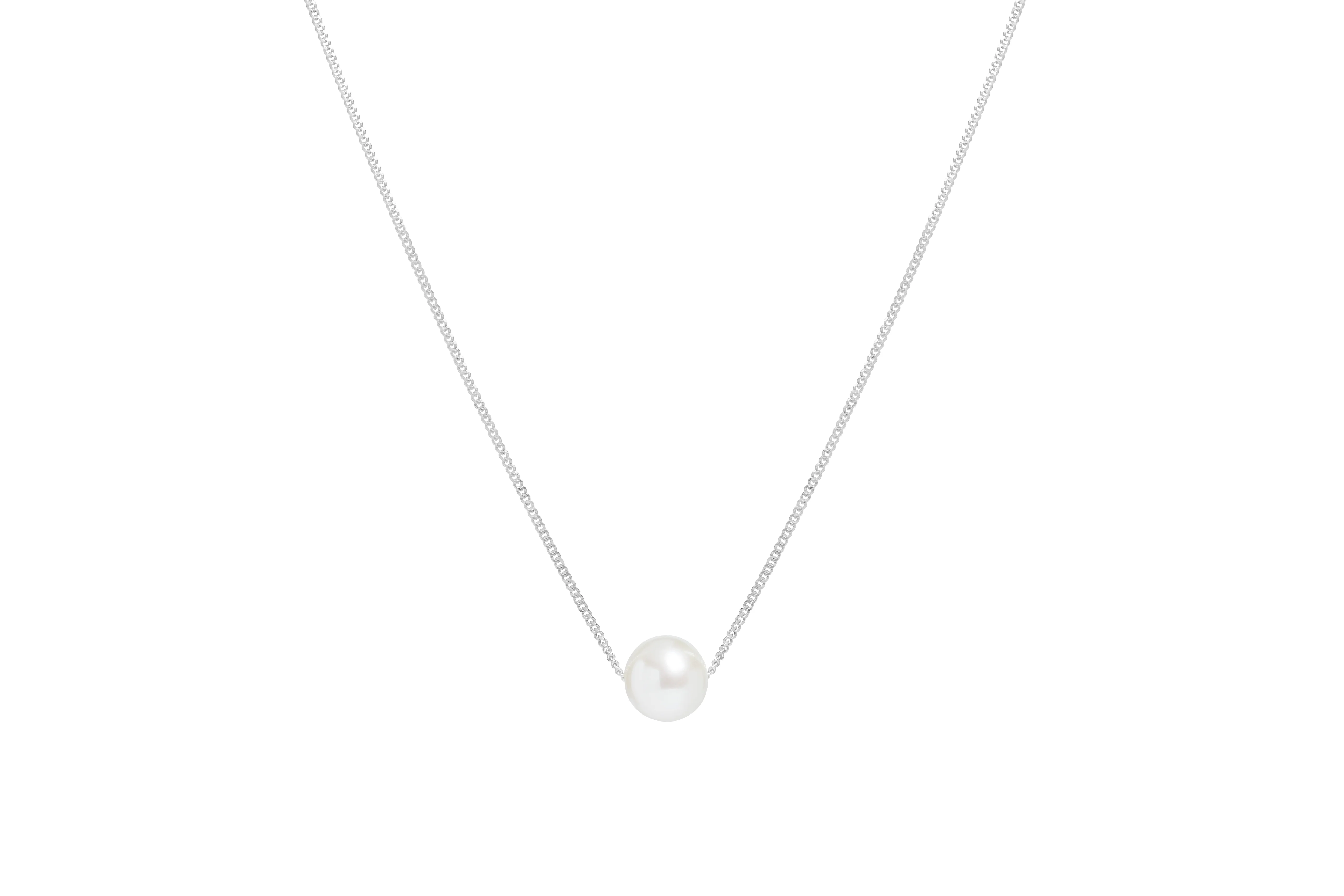 Silver Sliding Necklace with White Round River Pearl