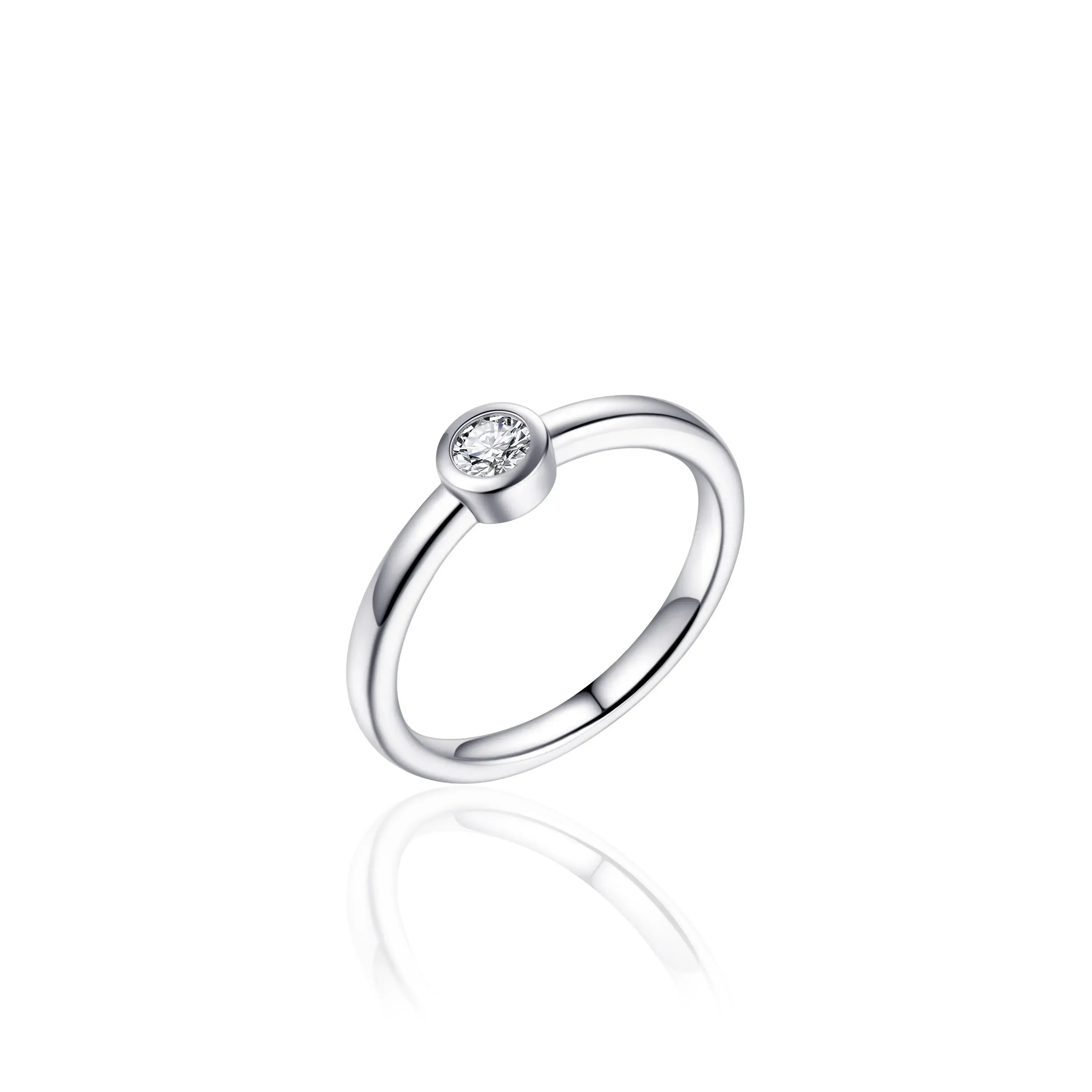 Silver Solitaire CZ Ladies Bezel Set Ring