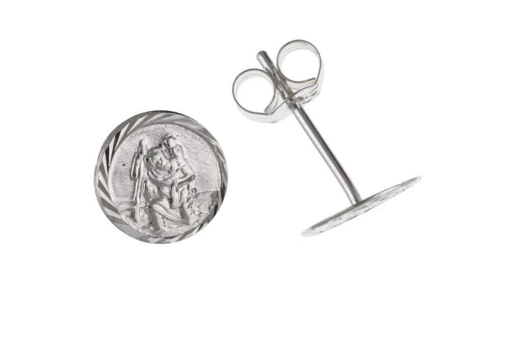 Silver St Christopher Stud Earrings