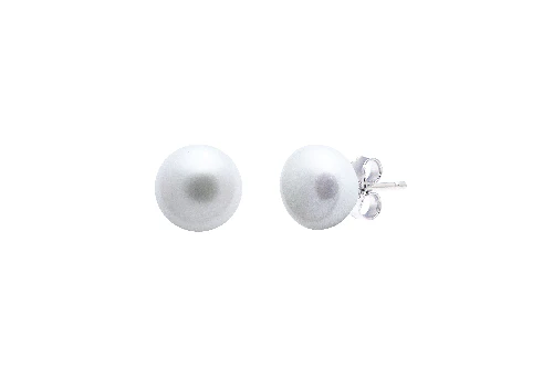 Silver Stud Earrings with White Button Shaped River Pearl 6-6.5 mm