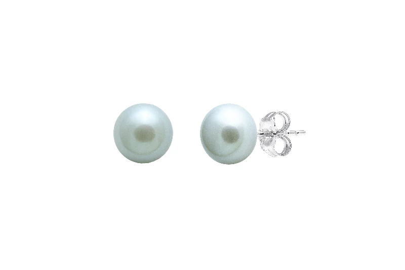 Silver Stud Earrings with Grey Button Shaped River Pearl 6-6.5 mm
