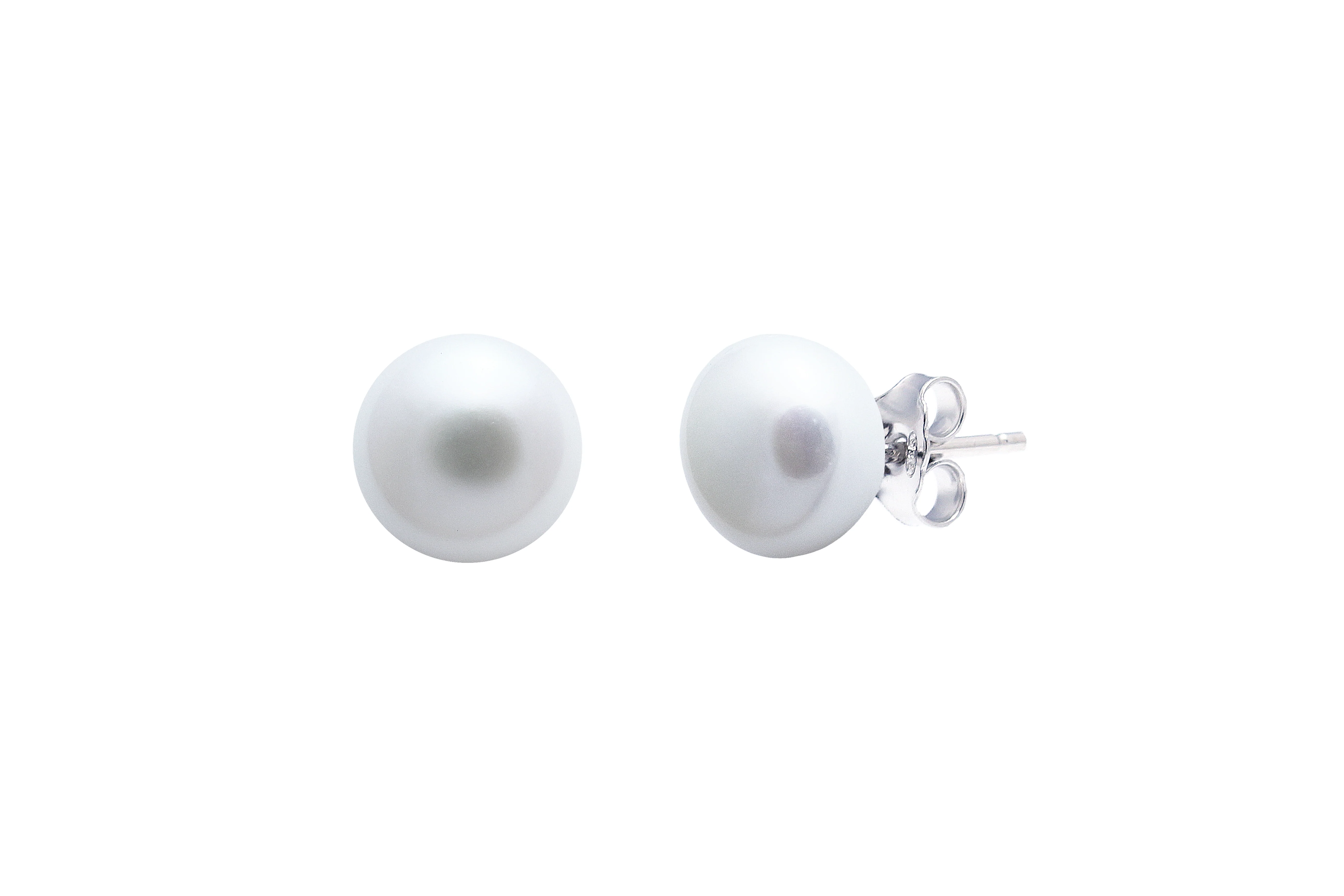 Silver Stud Earrings with White Button Shaped River Pearl 7-7.5 mm