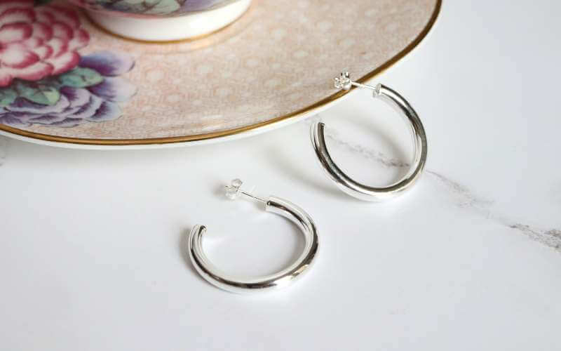 Silver Thick Round Hoop Earrings 30mm - Image 3