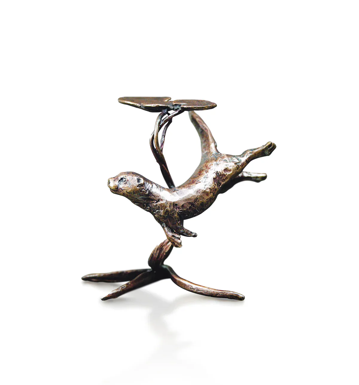 Solid Bronze Miniature Sculpture of Pair of Otters - Image 2