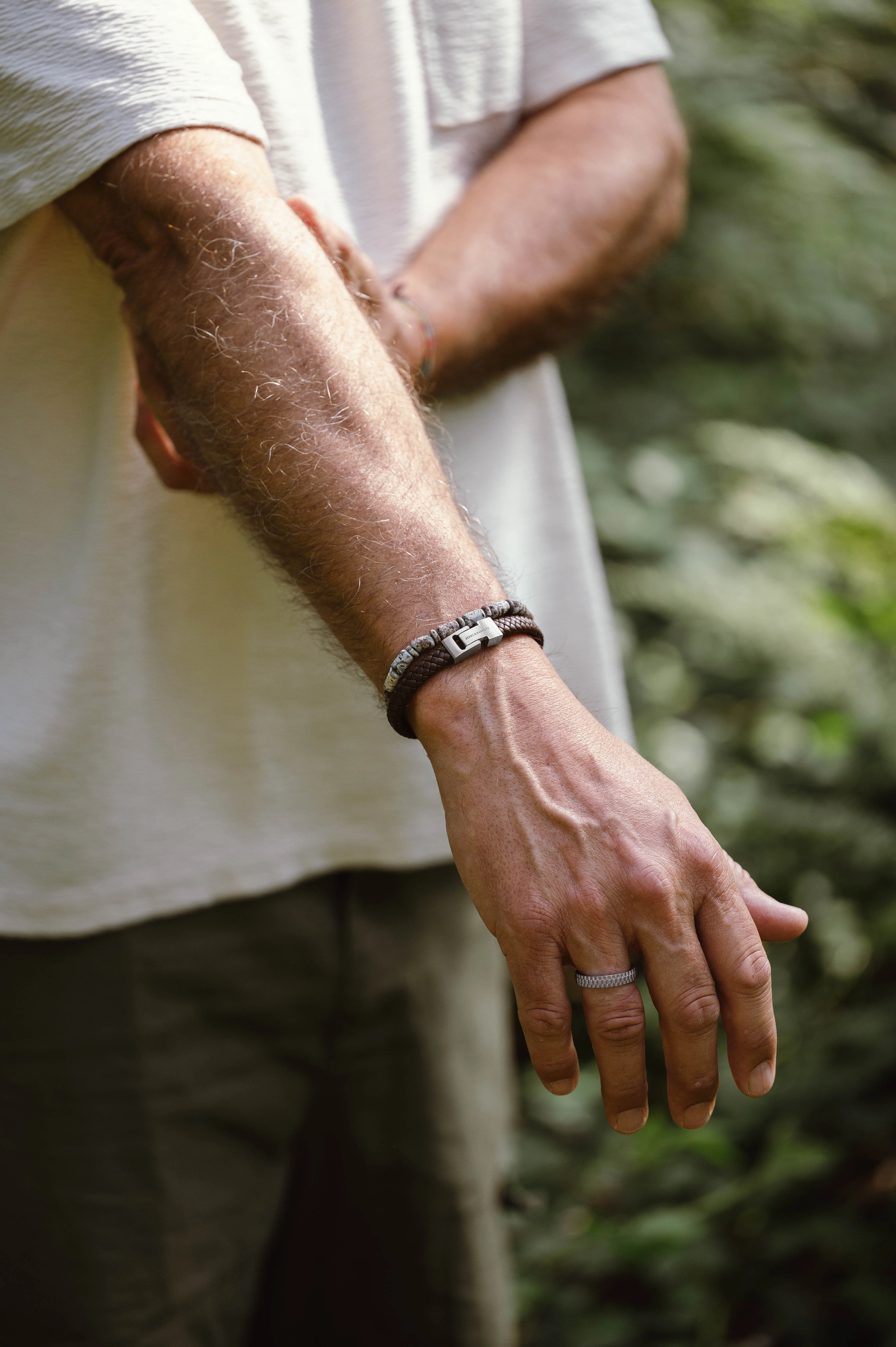 Steel & Barnett "Archie" Bracelet in Brown Leather and Steel - Image 3