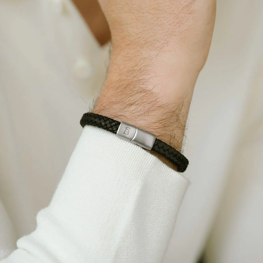 Steel & Barnett Riley Black Leather Bracelet - Image 2