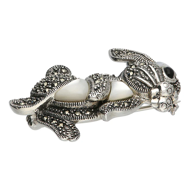 Sterling Silver Marcasite And Mother Of Pearl Rabbit Brooch - Image 2