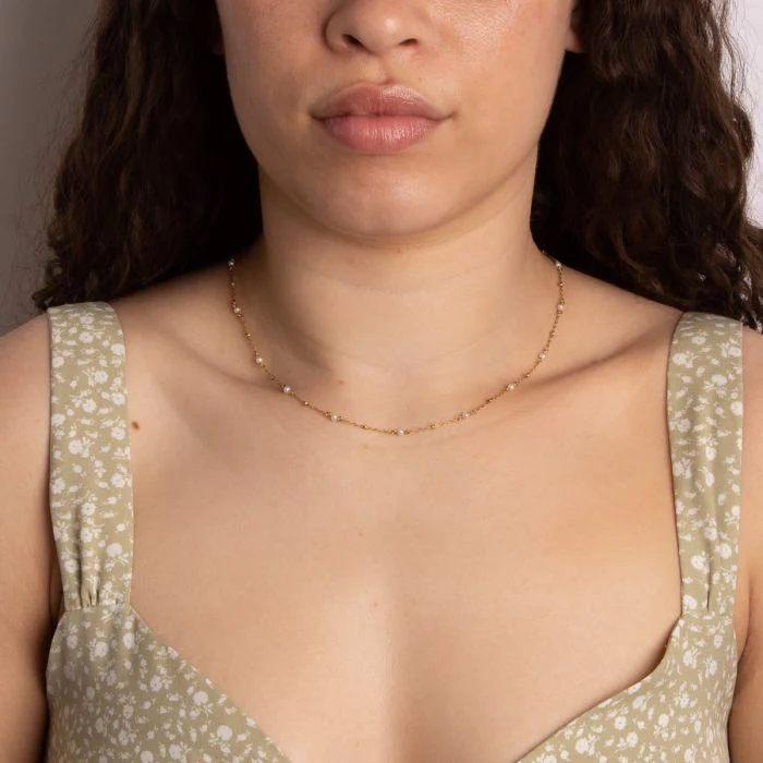 Trace Chain Station Necklet with Freshwater Pearls - Image 3