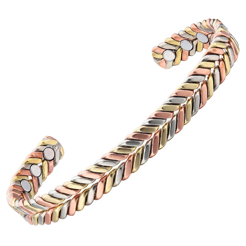 Tri-coloured Copper Magnetic Bangle Six Magnets