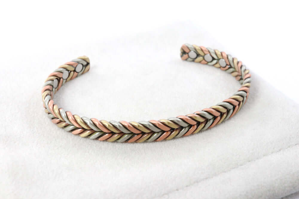 Tri-coloured Copper Magnetic Bangle Six Magnets - Image 2