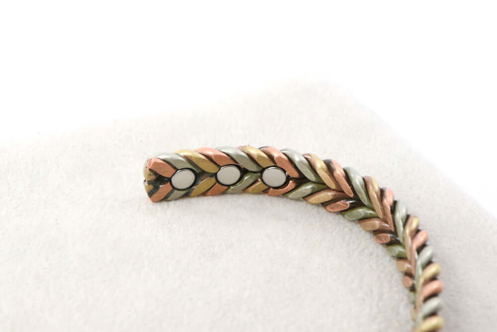 Tri-coloured Copper Magnetic Bangle Six Magnets - Image 3
