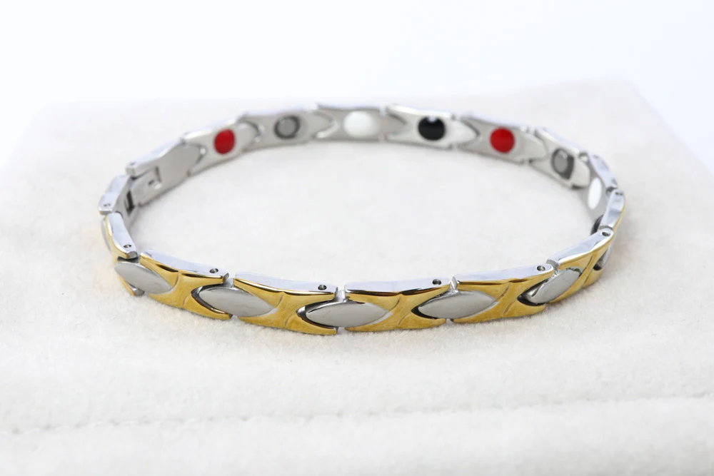 Two Tone Stainless Steel Link Bracelet with Magnets - Image 2
