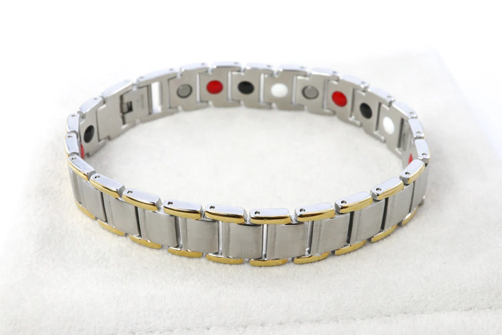Two Tone Wide Stainless Steel Magnetic Bracelet - Image 2
