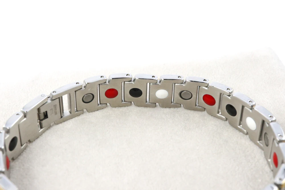 Two Tone Wide Stainless Steel Magnetic Bracelet - Image 3