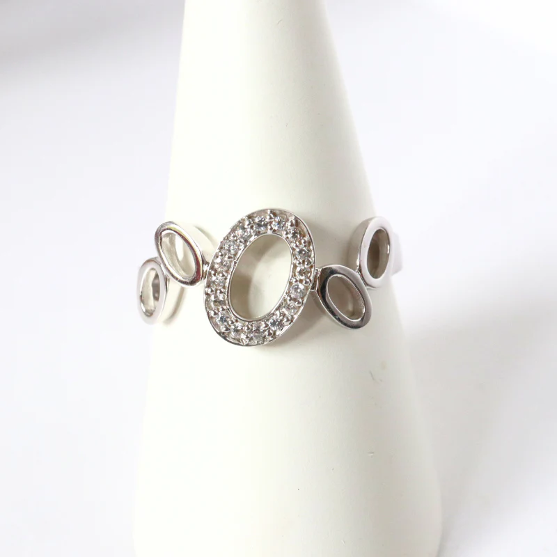 White Gold and CZ Open Ovals Ring - Image 2